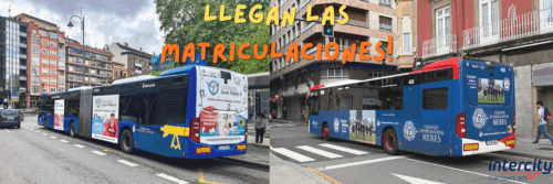 Dos autobuses urbanos con campañas de colegios en la ciudad.
