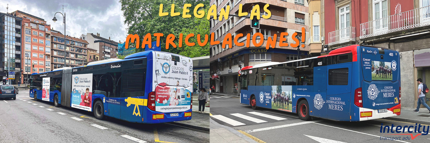 Dos autobuses urbanos con campañas de colegios en la ciudad.